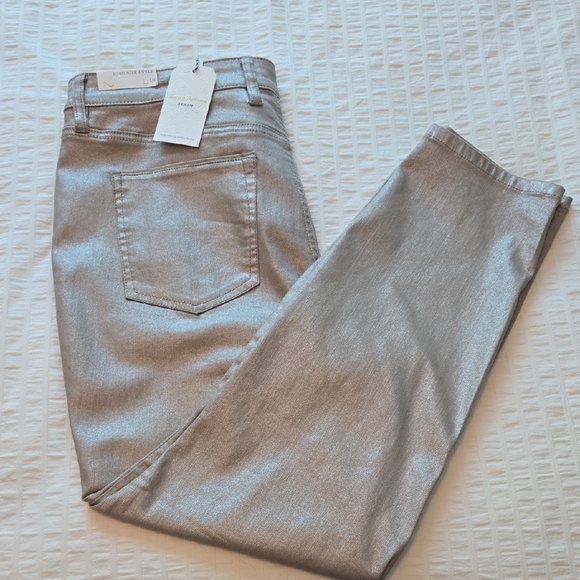 NWT TOMMY BAHAMA High Rise Ankle Jeans Metallic Gold Denim Sz 16 - Picture 2 of 14